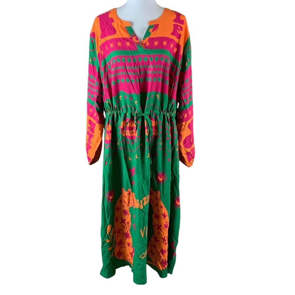 Angel‎ Of Style Boho Maxi Dress Bold Print Long Sleeve US 24